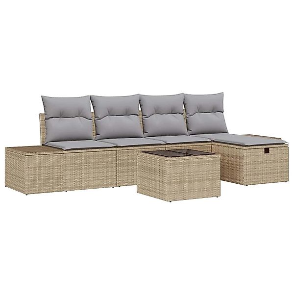 vidaXL Garten-Sofa-Set mit Kissen 6-Tlg Beige Poly Rattan 3359369 günstig online kaufen