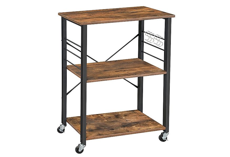 VASAGLE Servierwagen, Küchenwagen mit 3 Ebenen, mit 6 Haken günstig online kaufen