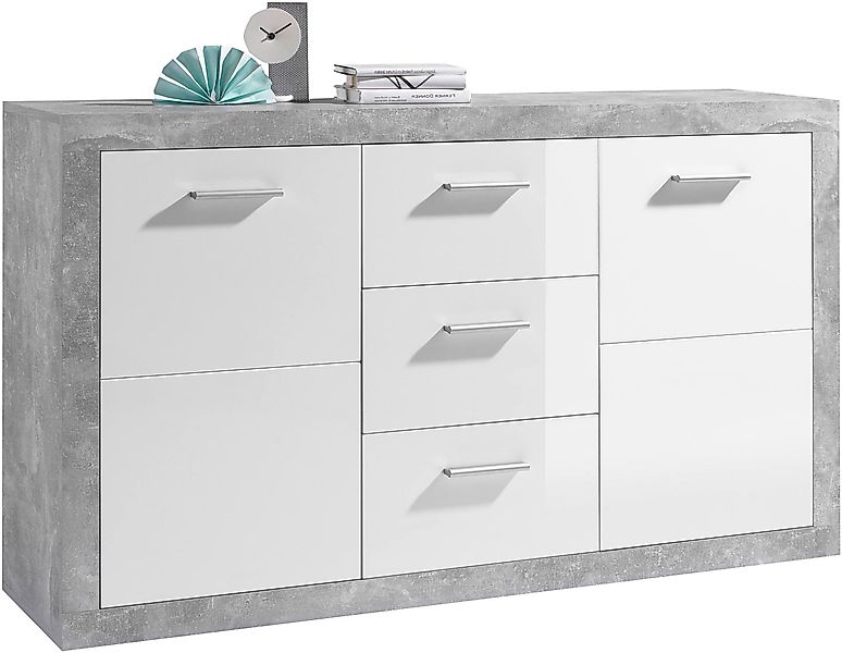 HBZ Sideboard Stone weiß Hochglanz, Wohnzimmerschrank günstig online kaufen