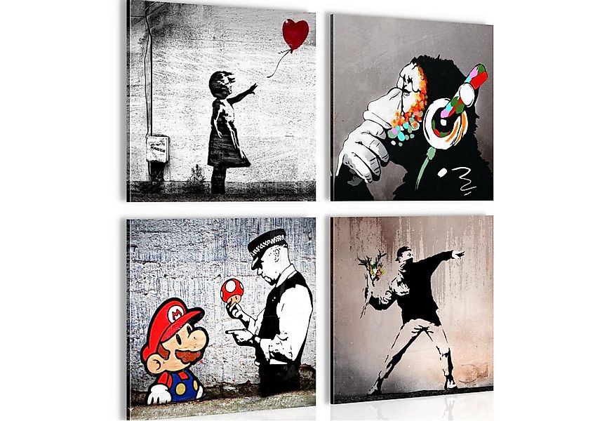 Novart Wandbild Set Banksy Style Collage Loft Grau Bilder Modern Streetart günstig online kaufen