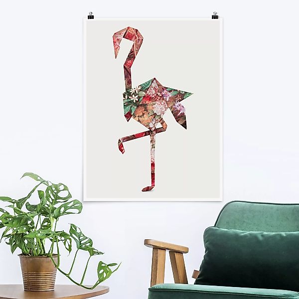 Poster Tiere - Hochformat Origami Flamingo günstig online kaufen