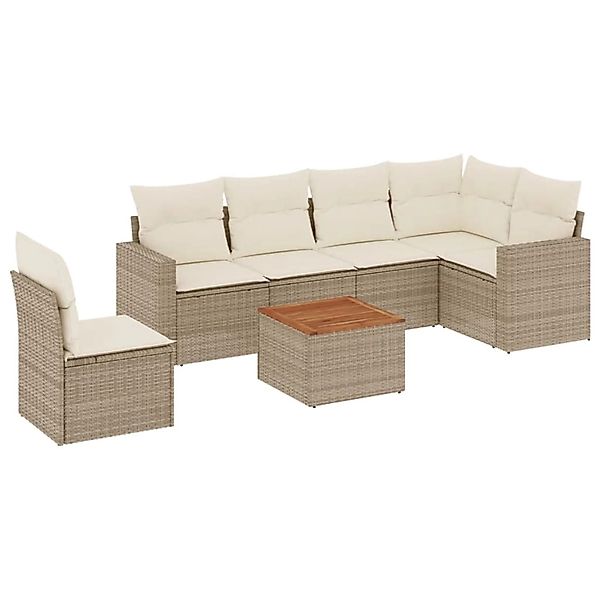 vidaXL 7-Tlg Garten-Sofagarnitur mit Kissen Beige Poly Rattan 3256478 günstig online kaufen