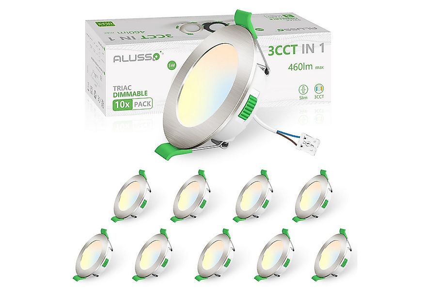 ALUSSO LED Einbaustrahler 10er-Set, 230 V, 68-78 mm, Dimmbar, 5 W, ultrafla günstig online kaufen
