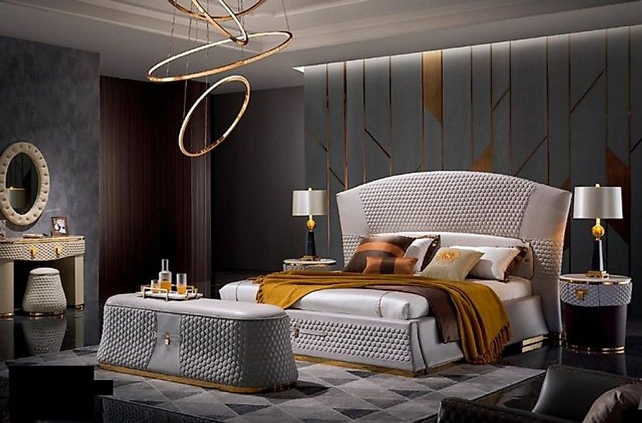 JVmoebel Bett Betten Doppelbett Schlafzimmer Leder Polster Textil Doppelbet günstig online kaufen