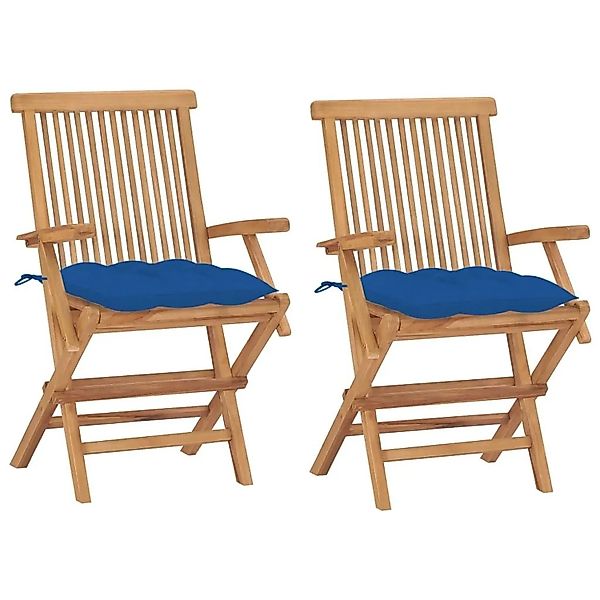 vidaXL Gartenstühle mit Blauen Kissen 2 Stk Massivholz Teak 3062512 günstig online kaufen