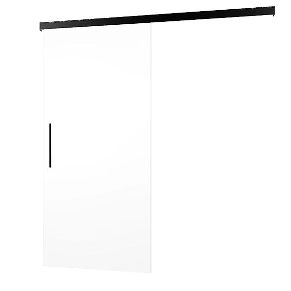 inova Holzschiebetür Weiß 755 x 2035 mm Komplettset Schwarz mit Griffstab günstig online kaufen