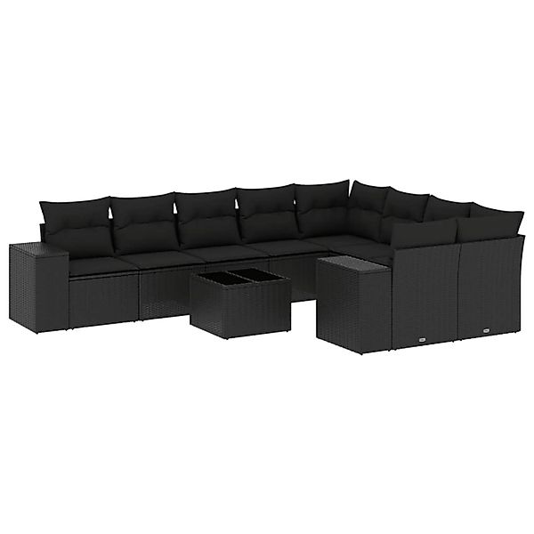 vidaXL 10-Tlg Garten-Sofagarnitur mit Kissen Schwarz Poly Rattan 3223044 günstig online kaufen