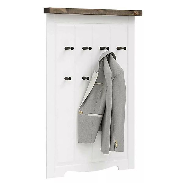 Holz Wandgarderobe in Weiß & Grau 8 Kleiderhaken günstig online kaufen
