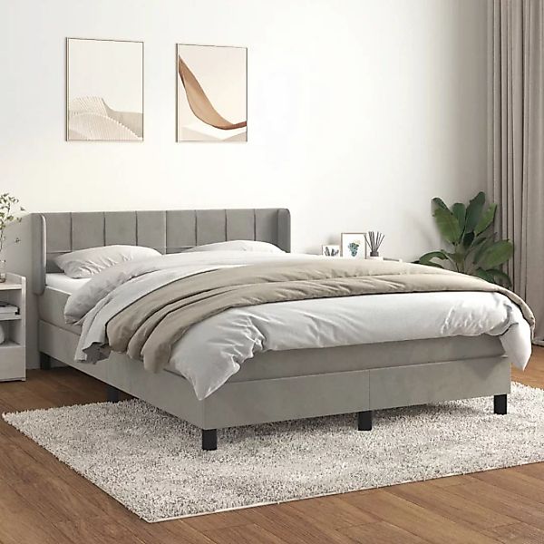 vidaXL Boxspringbett Boxspringbett mit Matratze Hellgrau 140x200 cm Samt Be günstig online kaufen