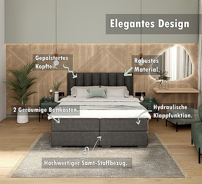 FDM Boxspringbett Polsterbett Stauraumbett Springbett 140x200, günstig online kaufen