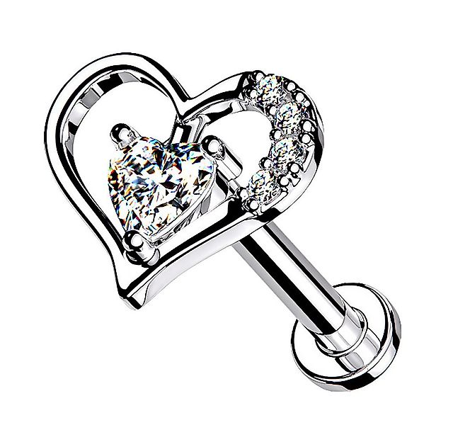 Taffstyle Piercing-Set Labret Piercing Stecker flach Kristall Herz Innengew günstig online kaufen