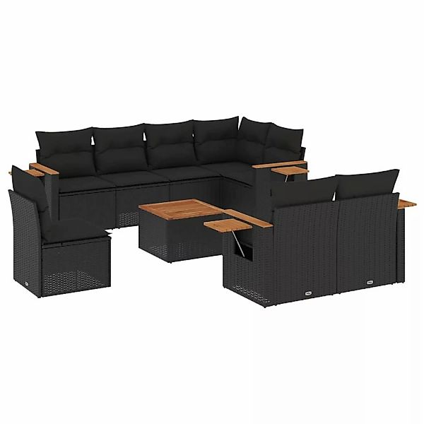 vidaXL 9-tlg Garten-Sofagarnitur mit Kissen Schwarz Poly Rattan Modell 155 günstig online kaufen