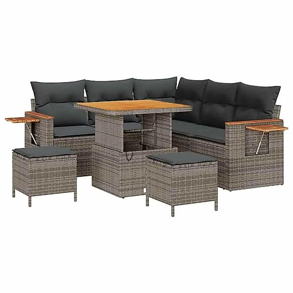 vidaXL Gartensofa-Set mit Kissen 9 Stk Grau Poly-Rattan 3365123 günstig online kaufen