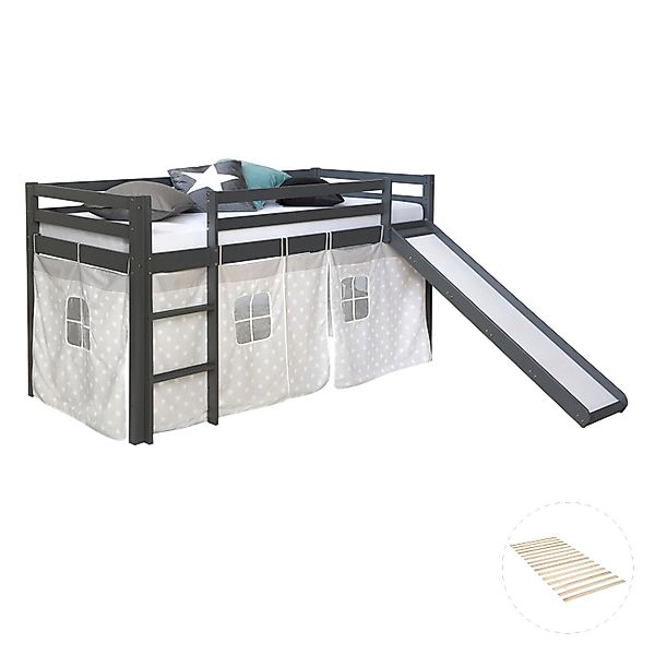 Homestyle4u Kinderhochbett 90x200 Grau mit Lattenrost Rutsche 2779 günstig online kaufen