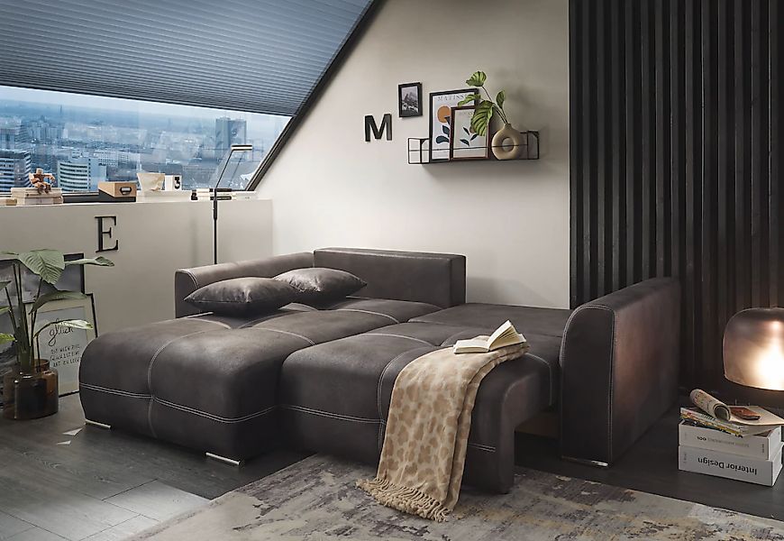 ED EXCITING DESIGN Ecksofa »Dolan L-Form« mit Bettfunktion, Bettkasten & 2 günstig online kaufen