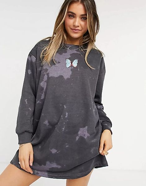 Daisy Street – Langärmliges Pulloverkleid mit Schmetterlingsmotiv-Grau günstig online kaufen