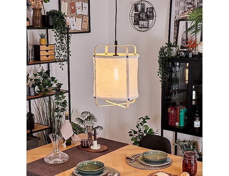 hofstein Hängeleuchte Hängelampe aus Metall/Bambus in Schwarz/Naturfarben/W günstig online kaufen