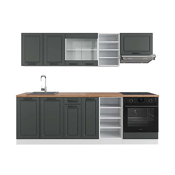 Vicco R-Line Küchenzeile Anthrazit Landhaus/Weiß 240 cm AP Eiche günstig online kaufen