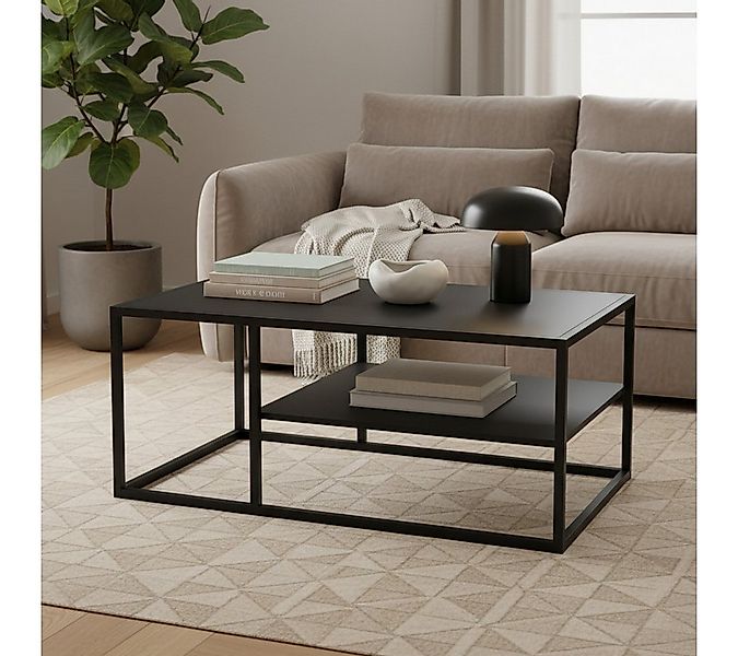skølm Couchtisch Skadi aus Metall mit 2 Ablagen (Schwarz), Wohnzimmertisch günstig online kaufen