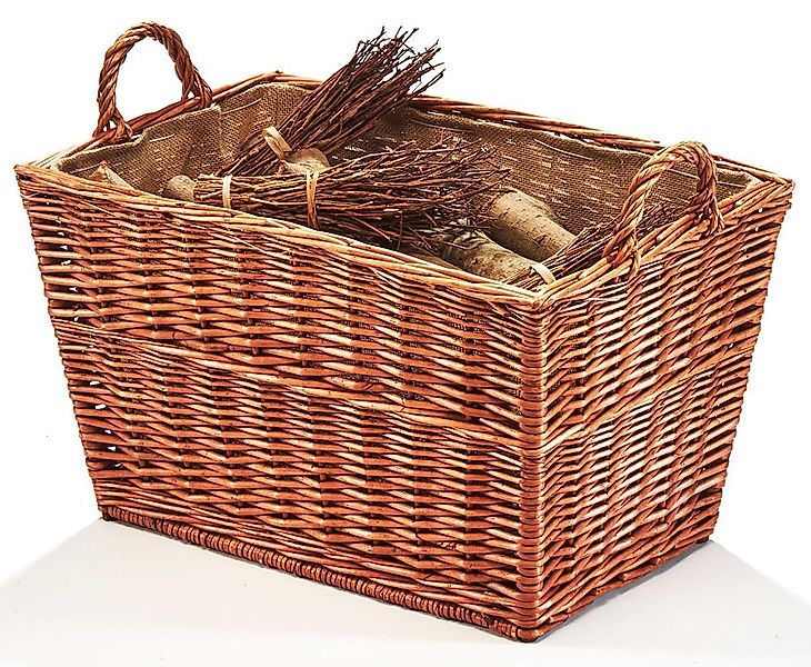 Kobolo Kaminholzkorb Holzkorb aus Weide eckig mit Jutestoff günstig online kaufen
