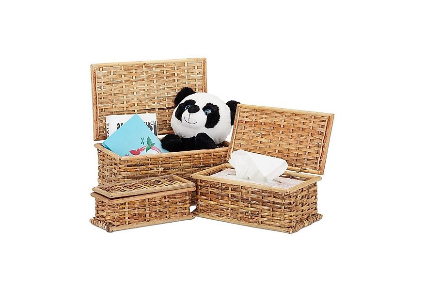 relaxdays Aufbewahrungskorb Körbchen 3er Set Rattan günstig online kaufen