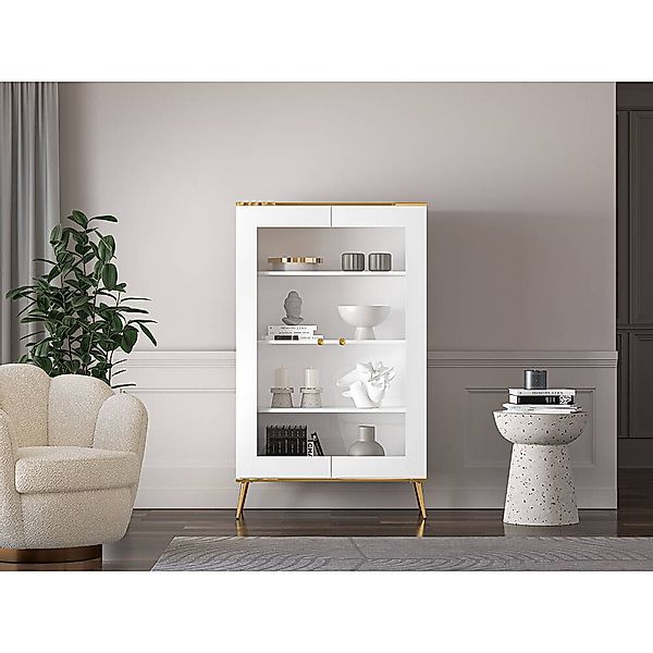 Lomadox Vitrine VLORA-131 Highboard mit Glasfront, weiß mit goldfarbigen Gr günstig online kaufen