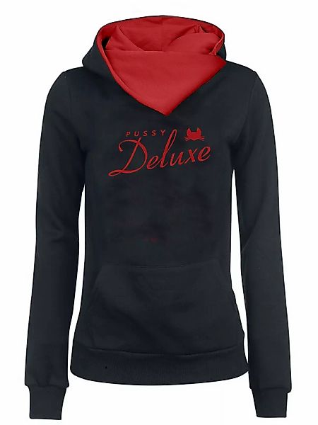 Pussy Deluxe Logo Damen Schalkragenpullover grau/schwarz günstig online kaufen