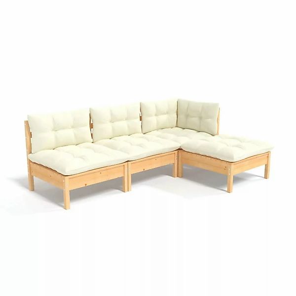 vidaXL 4-tlg Garten-Lounge-Set mit Creme Kissen Kiefernholz Modell 7 günstig online kaufen