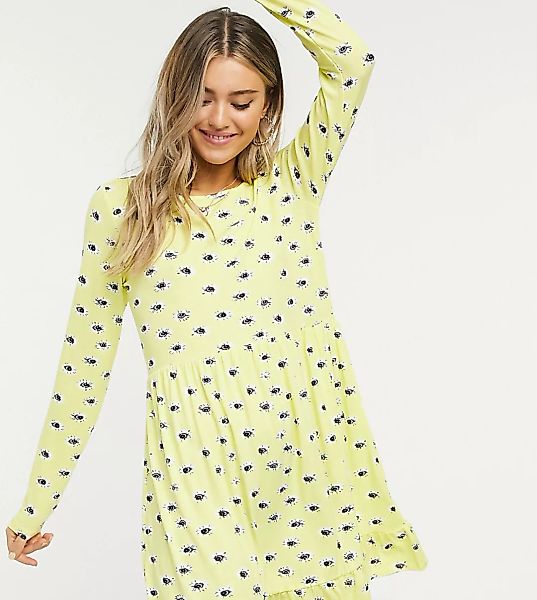Wednesday's Girl – Langärmliges Hängerkleid in Gelb geblümt günstig online kaufen