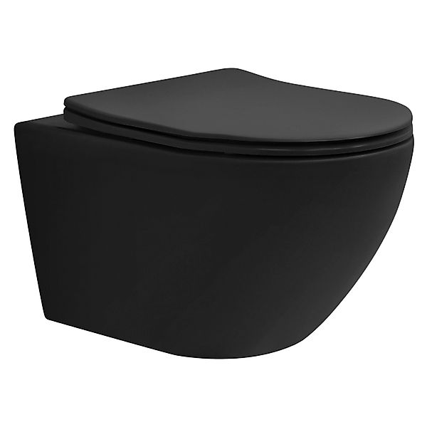 LuxeBath Wand Hänge WC Spülrandlos Schwarz Matt Keramik Hänge WC Lang 53,5 günstig online kaufen