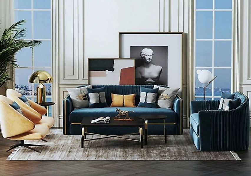 JVmoebel Sofa Blaue Sofagarnitur 3+2 Sitzer Set Design Sofa Polster Couchen günstig online kaufen
