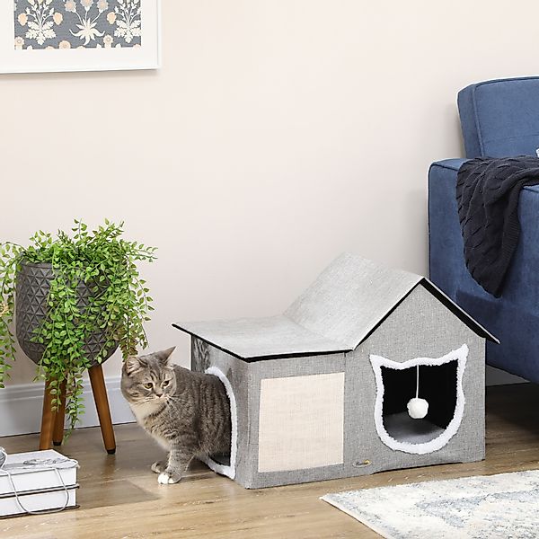 PawHut Tierbett Katzenhütte mit Doppeltüren, Kuschelhöhle günstig online kaufen