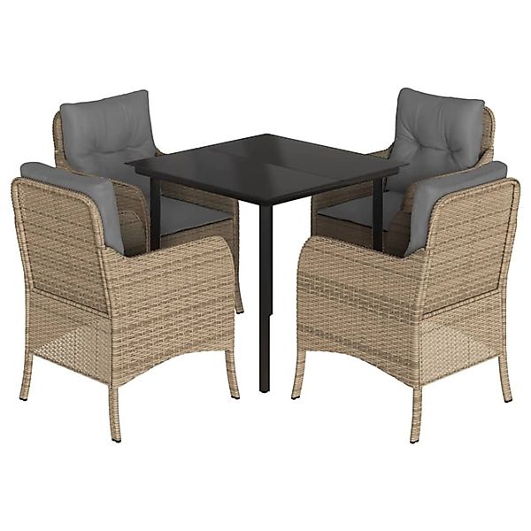vidaXL 5-Tlg Garten-Essgruppe mit Kissen Beige Poly Rattan 3211984 günstig online kaufen