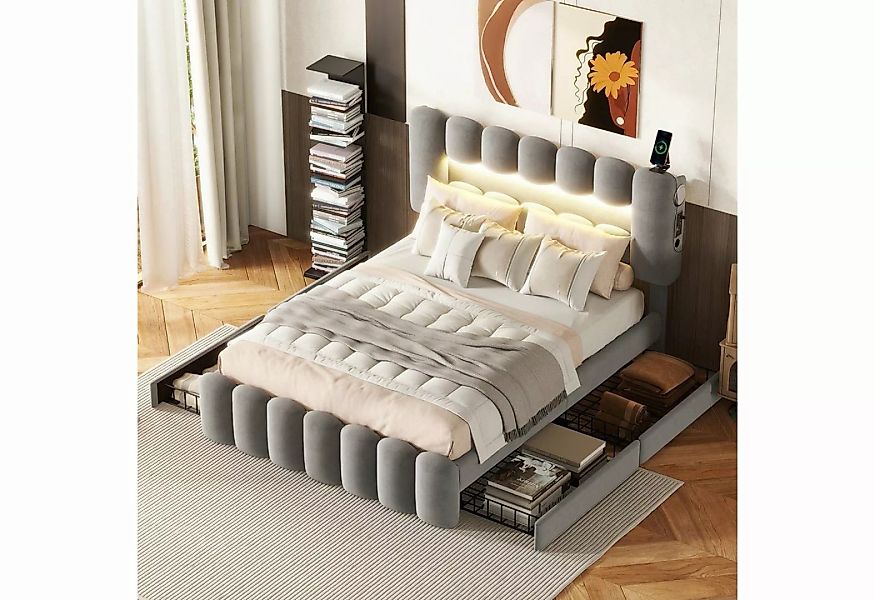 OKWISH Polsterbett Funktionsbett Stauraumbett Doppelbett Bett (mit LED-Lich günstig online kaufen