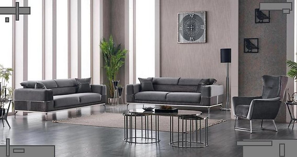 Xlmoebel Sofa Exklusive Wohnlandschaft 3-Sitzer in Grau aus Stoff - Neues, günstig online kaufen