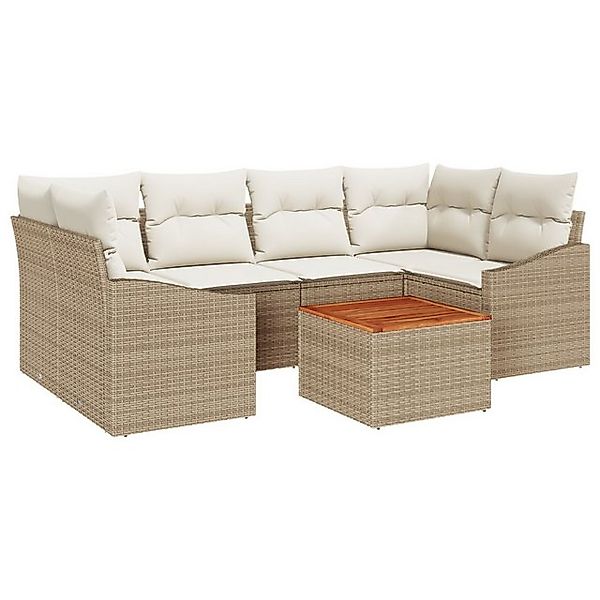 vidaXL Loungesofa 7-teiliges Garten Sofa Set mit Kissen Beige Poly Rattan, günstig online kaufen