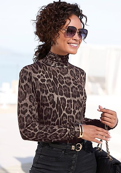 LASCANA Rollkragenshirt mit Animalprint, Jerseyshirt, modisches günstig online kaufen