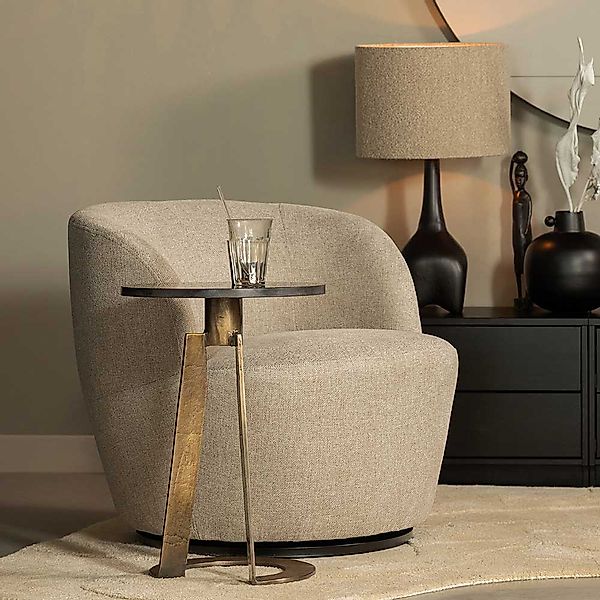 Drehbarer Lounge Sessel in Beige Bezug aus Webstoff günstig online kaufen