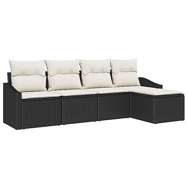 vidaXL 5-Tlg Garten-Sofagarnitur mit Kissen Schwarz Poly Rattan 3346677 günstig online kaufen