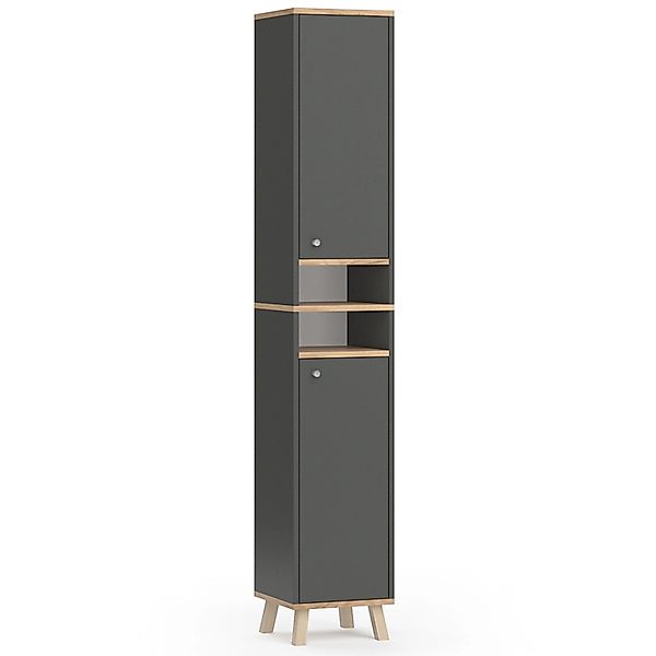 Vicco Badschrank Senyo Anthrazit/Goldkraft Eiche 30 x 174 cm günstig online kaufen