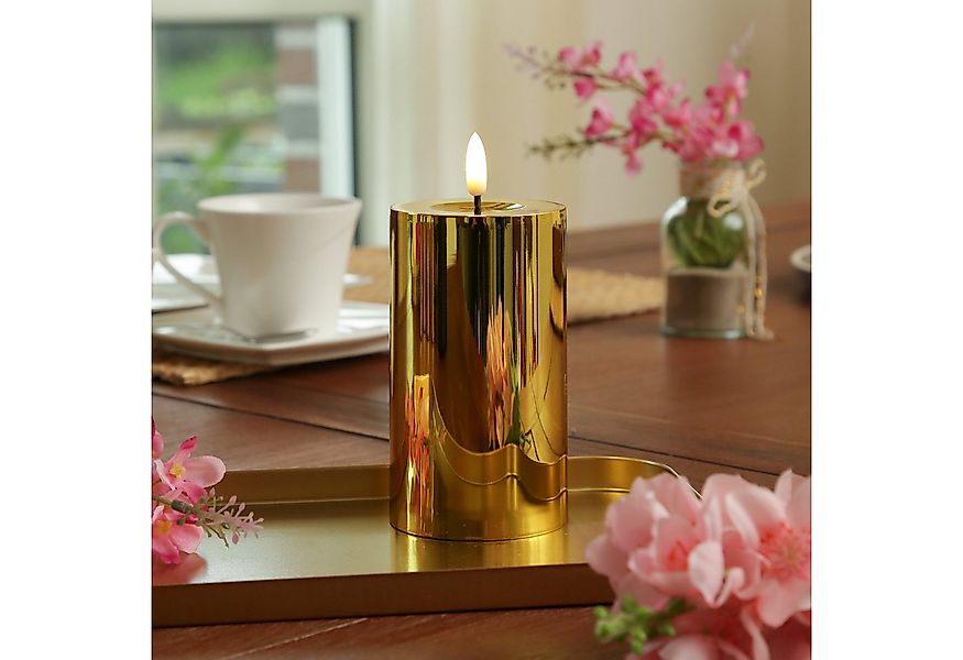 MARELIDA LED-Kerze gold glänzend festliche Kunststoff Stumpenkerze Timer H: günstig online kaufen