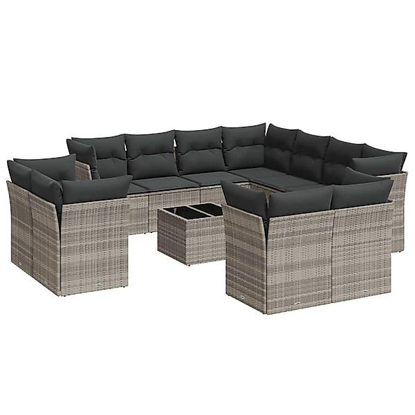 vidaXL 12-Tlg Garten-Sofagarnitur mit Kissen Hellgrau Poly Rattan 3218522 günstig online kaufen