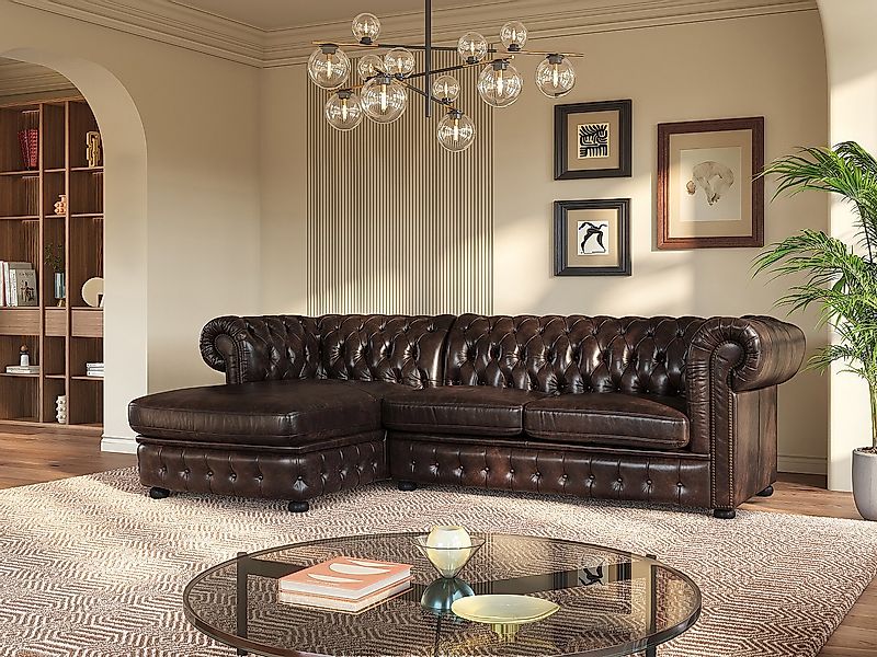 Chesterfield Ecksofa - Ecke Links - Büffelleder - Dunkelbraun - BRENTON günstig online kaufen