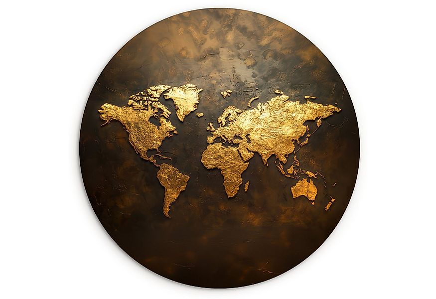 MuchoWow Gemälde Weltkarte - Gold - Rost, Fotodruck (1 St), Kreis Wanddekor günstig online kaufen
