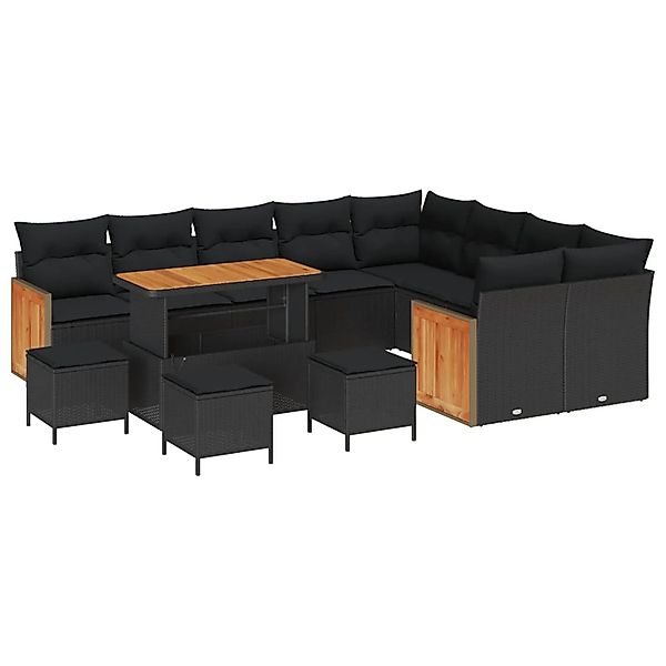 vidaXL Gartensofa-set mit Kissen 14-Tlg Schwarz Poly-Rattan 3365299 günstig online kaufen