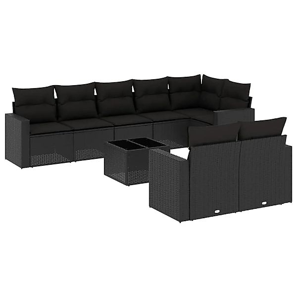 vidaXL 9-Tlg Garten-Sofagarnitur mit Kissen Schwarz Poly Rattan 3251562 günstig online kaufen