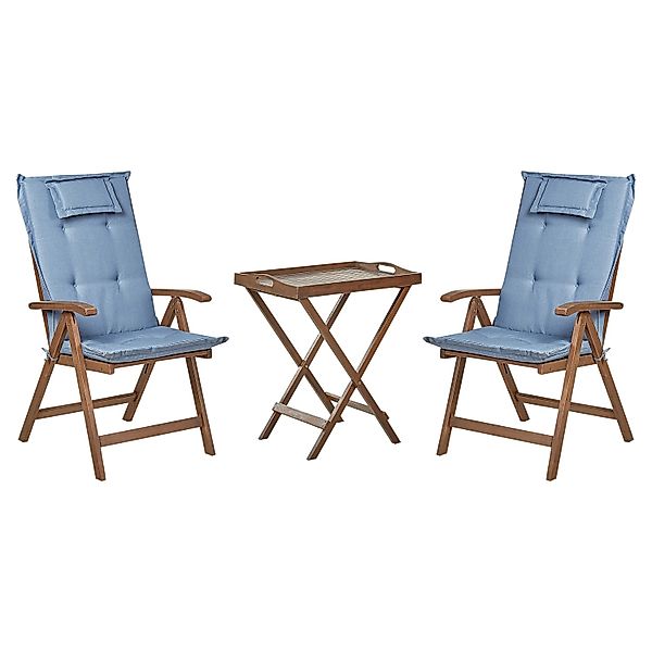 Beliani Bistro Set AMANTEA Dunkler Holzfarbton Blau günstig online kaufen