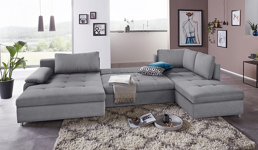 Home affaire Wohnlandschaft "Labene U-Form" wahlweise mit Bettfunktion und günstig online kaufen