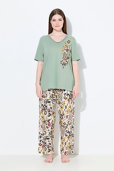 Ulla Popken Pyjama Pyjama Blüten V-Ausschnitt günstig online kaufen