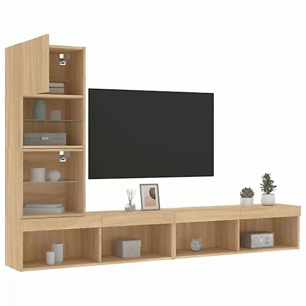 vidaXL TV-Schrank 4-tlg. Wohnwand mit LED-Beleuchtung Sonoma-Eiche Holzwerk günstig online kaufen